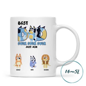 Personalised Bluey Character Mug – Custom Name Cartoon Cup for Kids or Dad – Cute Gift for Bluey Fans, Birthday or Father’s Day