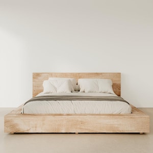LUME Platform Bed – Minimalist Low Wooden Bed Frame with Headboard, Japanese Style Modern Solid Wood Bett