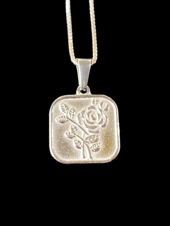Silver Rose Charm Necklace Flower Necklace Rose Pendant