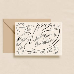 Skurrile Hand gezeichnete Schwan Save the Date Karte | Druckbar einladen | Bearbeitbare Vorlage | Templett Download | Romantische Vintage Hochzeit