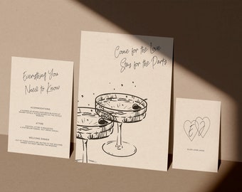 Champagne Wedding Invitation Set | INSTANT DOWNLOAD | Printable Invite | Editable Template | Invite, Detail Card, RSVP Card