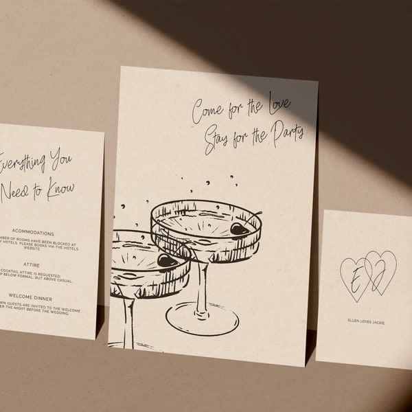 Ensemble de faire-part de mariage champagne | TÉLÉCHARGEMENT IMMÉDIAT | Invitation imprimable | Modèle modifiable | Faire-part, carte détaillée, carte RSVP