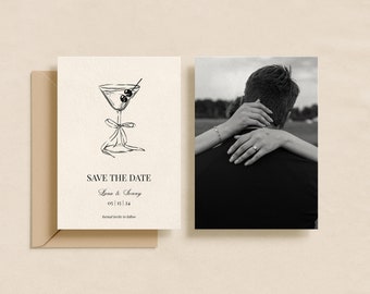 Martini Save the Date Card with Photo: Hand-Drawn Printable Template