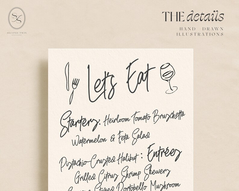 Hand Drawn Dinner Menu Template INSTANT DOWNLOAD Wedding Menu ...