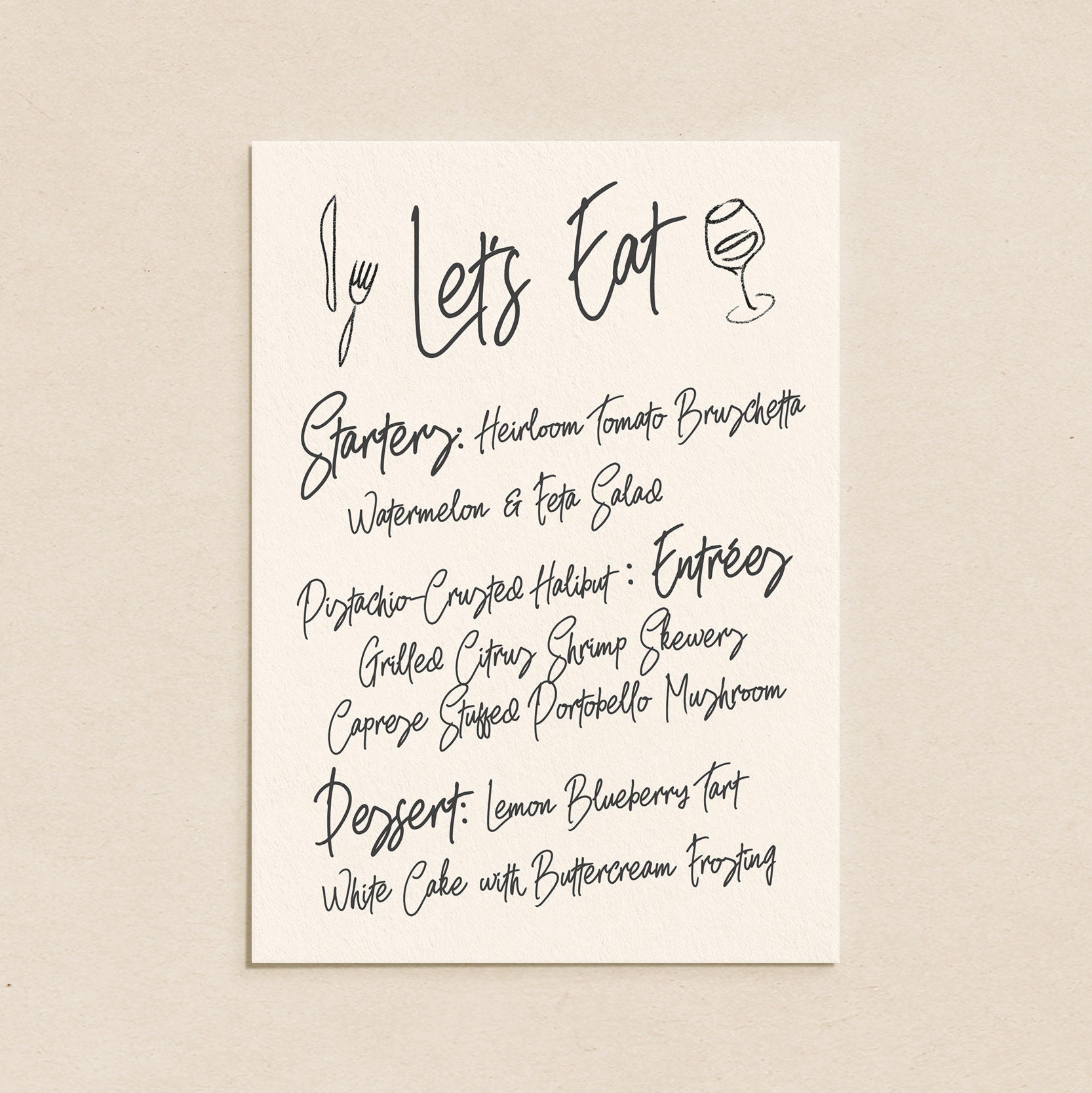 Hand Drawn Dinner Menu Template INSTANT DOWNLOAD Wedding Menu ...