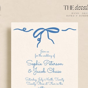 Blue Hand Drawn Bow Wedding Invitation Set INSTANT DOWNLOAD Printable Invite Editable Template Invite, Detail Card, RSVP Card image 4