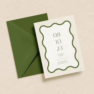 Wellenförmiger Rahmen Hochzeit Save the Date Karte | SOFORTIGER DOWNLOAD | Druckbar einladen | Bearbeitbare Vorlage | Lustige moderne Kringel einladen | Sparen Sie unser Datum