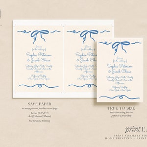 Blue Hand Drawn Bow Wedding Invitation Set INSTANT DOWNLOAD Printable Invite Editable Template Invite, Detail Card, RSVP Card image 6