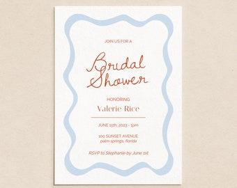 Whimsical Wavy Bridal Shower Invitation | INSTANT DOWNLOAD | Printable Invite | Editable Template | Digital Invite | Bachelorette Hen Party