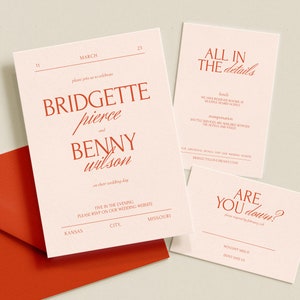 Vintageinspirerat bröllopsinbjudningsset: Modernt manus (direkt nedladdning)