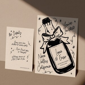 Ensemble de faire-part de mariage bouteille de champagne dessinée à la main | TÉLÉCHARGEMENT IMMÉDIAT | Modèle modifiable | Invitation imprimable, carte détaillée, carte RSVP