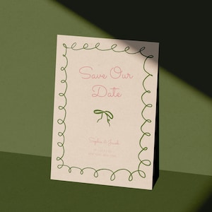 Groene handgetekende strik en krabbellijst bruiloft Save the Date | DIRECT DOWNLOADEN | Afdrukbare uitnodiging | Bewerkbare sjabloon | Bruiloftsuitnodiging