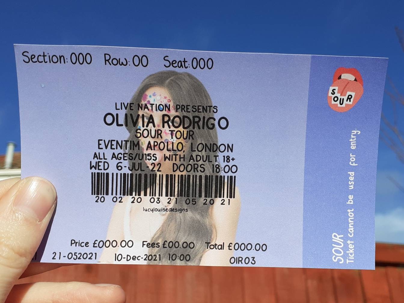 Olivia Rodrigo 2022 Sour World Tour Souvenir Concert Ticket Etsy Canada