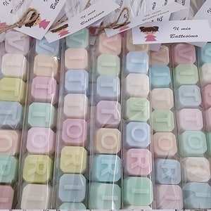 Jabón con letras de colores pastel, Jabón con nombre de bebé personalizado, Recuerdo de bautismo, Regalo de baby shower, Recuerdo de primera comunión, Jabón con letras, Mini jabón
