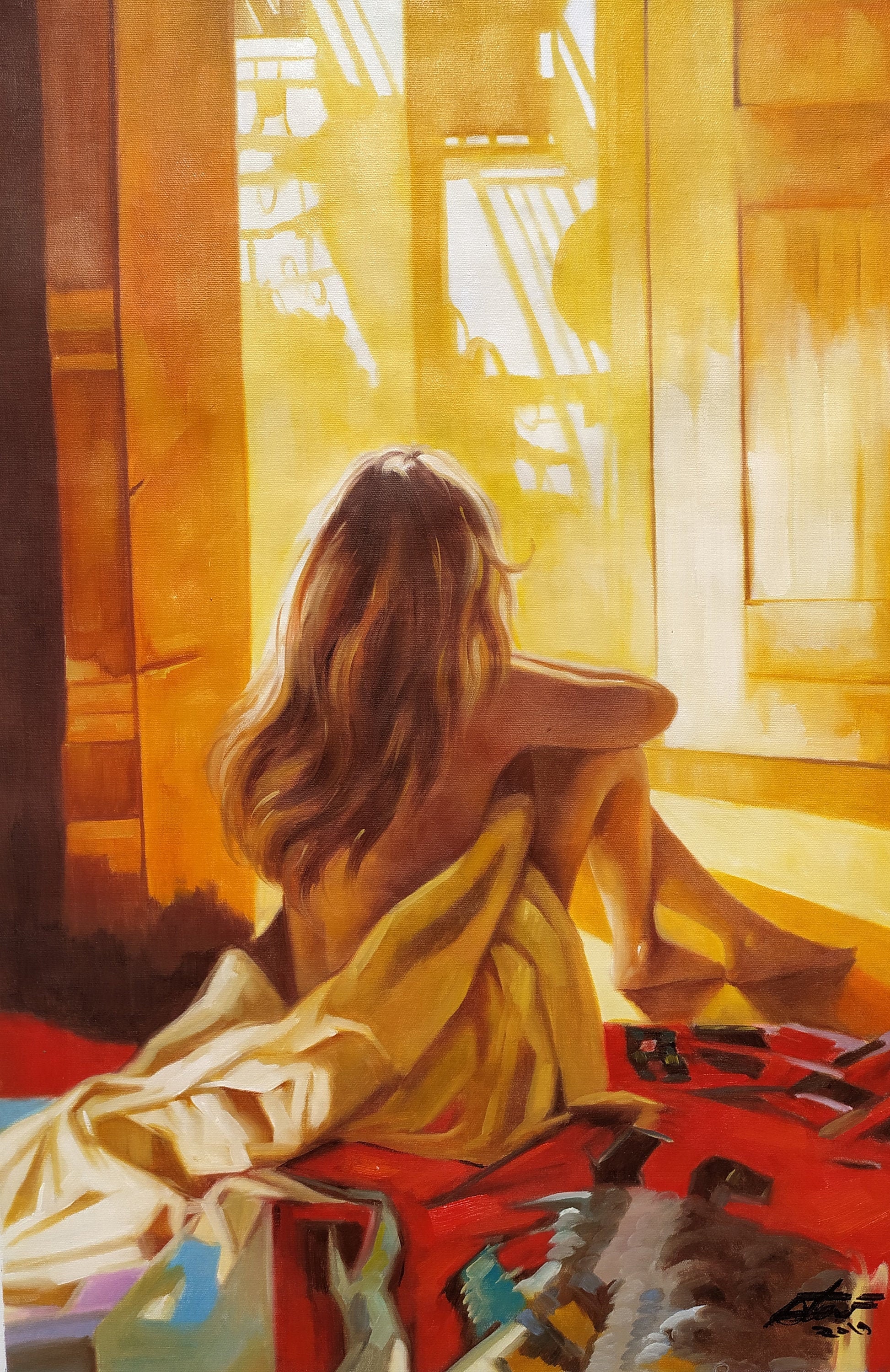 Mujer pensativa desnuda sentada junto a la ventana, pintura al óleo sobre  lienzo, imagen fija cálida, realista y muy brillante, relajante y tranquila  - Etsy España