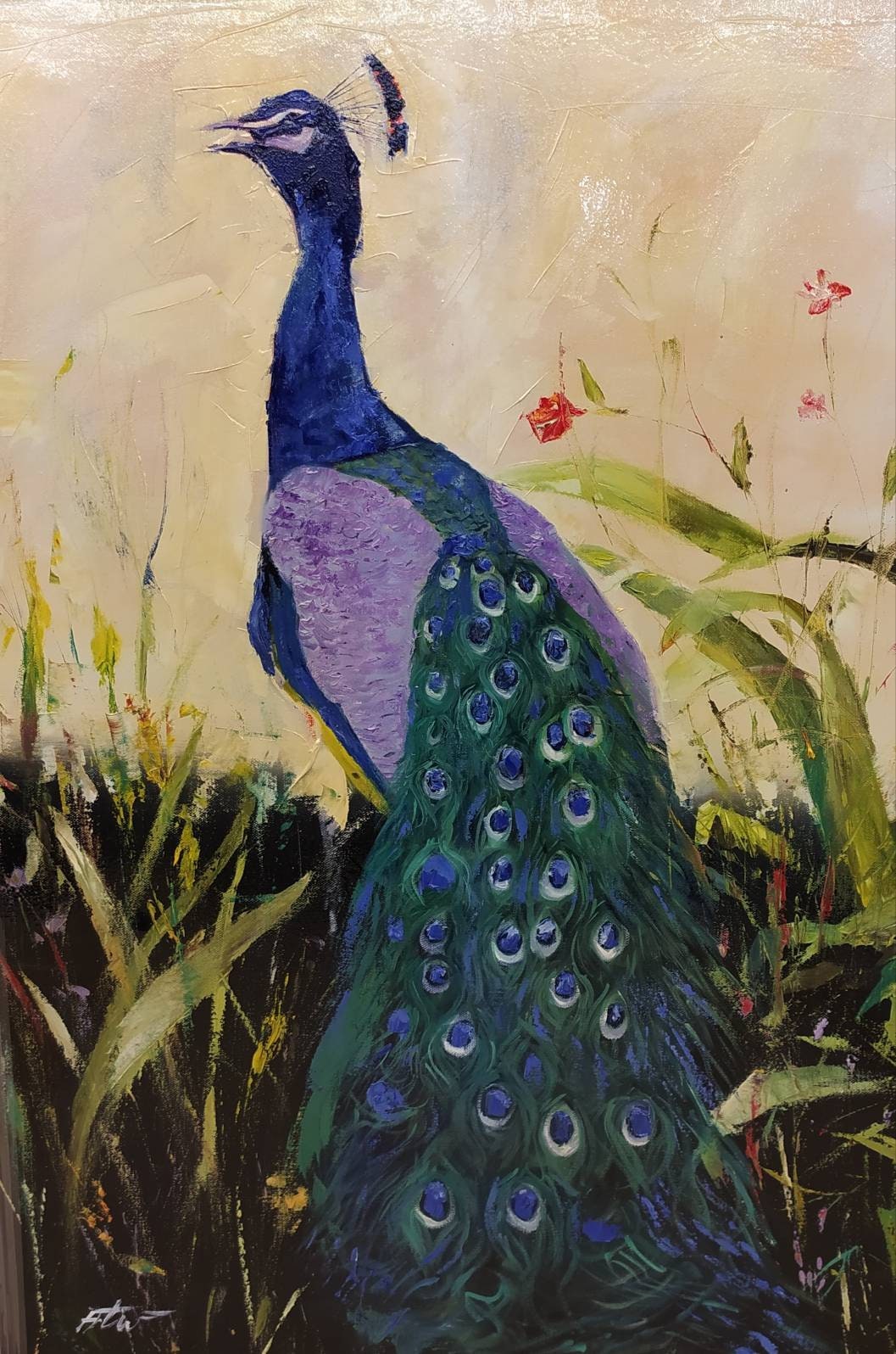 Majestic Blue Peacock Oil Painting on Canvas Very Bright and Etsy
