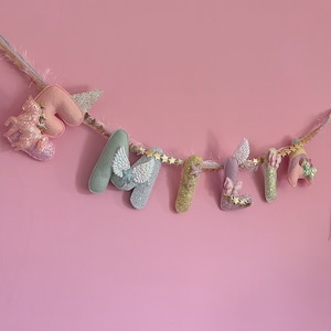 Personalised Name Unicorn Garland / Unicorn Name Bunting / Personalised Unicorn Decor /Girls Room Pastel, Glitter and Sparkle Decor