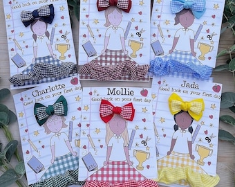 First Day of School / Back to School / Hair accessories/ Hair clip / Hair scrunchie / Back to school card /