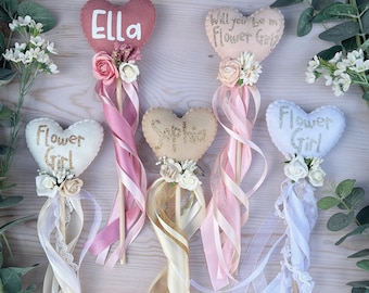 Flower girl wand / Flower girl gift/ Christening/ Heart wand / / Wedding gift / Wedding Flower Girl / Wedding Favour / Kids wedding favour