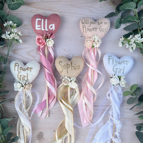 Flower girl wand / Flower girl gift/ Christening/ Heart wand / / Wedding gift / Wedding Flower Girl / Wedding Favour / Kids wedding favour