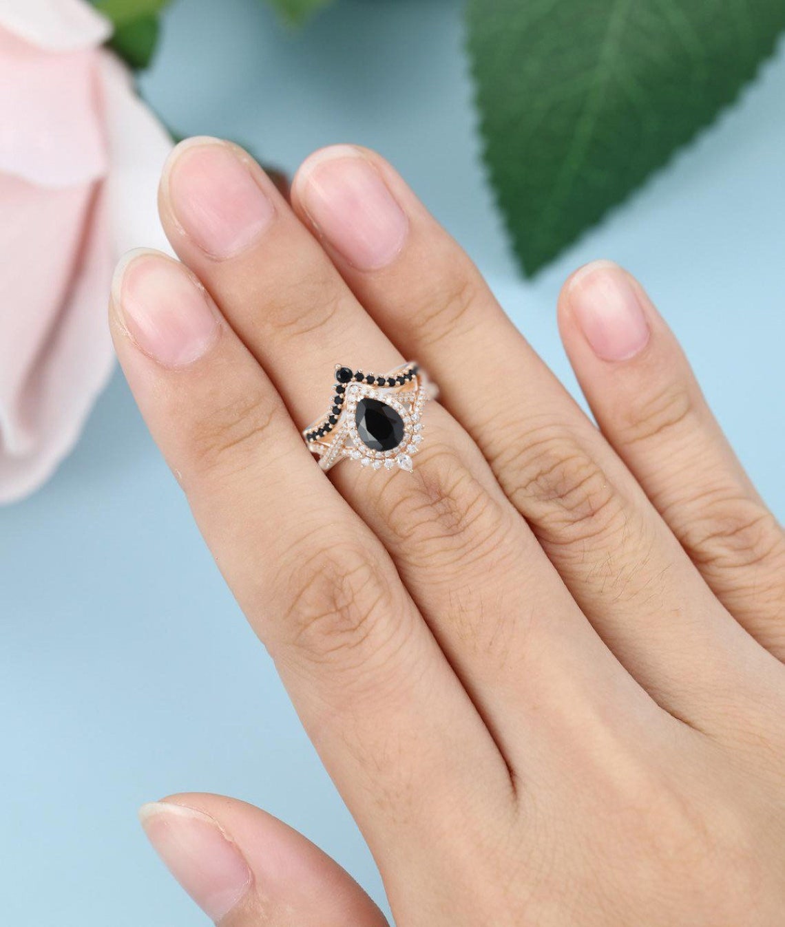 Black Onyx Wedding Ring Set Black Onyx Ring Black Onyx Etsy
