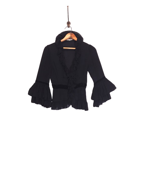 NANETTE LEPORE topper, black and sheer silk with r