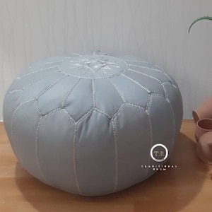 Grey leather pouf , ottoman leather pouf , moroccan leather pouf , moroccan poufs , best of ottoman pouf