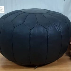 Authentic  leather pouf , Black leather  pouf , moroccan poufs , ottoman pouf , handmade  moroccan pouffe