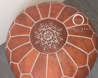 Handmade Moroccan Leather Pouf: Ottoman Footstool