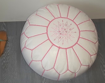 moroccan leather pouf white ,  handmade ottoman pouf , leather moroccan pouf , best of ottoman pouf , moroccan pouf moroccan pouff