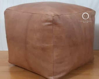 Handmade Leather Square Pouf: Moroccan Ottoman Footstool (UNSTUFFED)