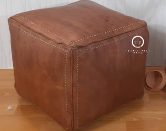 Handmade Moroccan Leather Pouf: Square Ottoman, UNSTUFFED (15x18 inch)