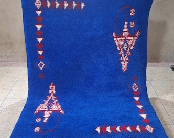 Blue Handmade Moroccan Wool Rug: Luxury Beni Ourain Style