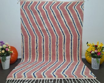 Pink Moroccan Rug: Handmade Berber Wool, Colorful Striped Design