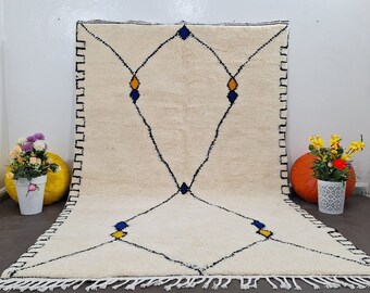 White Moroccan Wool Rug: Handmade Abstract Rug (6.50X10.30 FT)