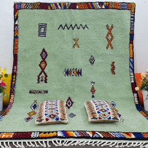 Handmade Moroccan rug, Custom beni ourain rug 6.5x8.5, Green Berber wool rug, Tribal rug for living room and bedroom, Moroccan area RUGS.