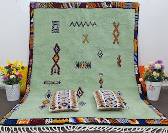 Handmade Green Berber Rug: Custom Moroccan Wool Rug (6.5x8.5)