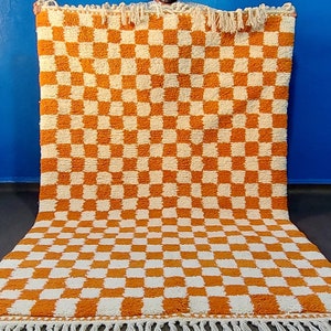 Moroccan Checkered Rug,Beni Ourain rug, Moroccan Rug, Moroccan Handmade Rug, Checkered runner Rug, Orange Checkered Rug,Custom rug, Wool Rug