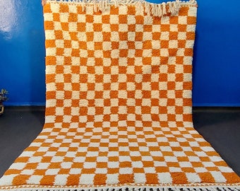 Moroccan Checkered Rug,Beni Ourain rug, Moroccan Rug, Moroccan Handmade Rug, Checkered runner Rug, Orange Checkered Rug,Custom rug, Wool Rug