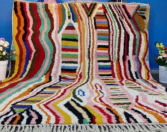 Handmade Colorful Wool Moroccan Rug: Tribal Beni Ourain Rug
