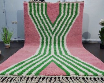 Handmade Moroccan Rug , Checkered Rug , Pink & Green Moroccan Rug, Custom Beni Ourain rug , Style Moroccan  Rug , Custom rug