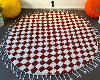 Checkered Round Beni Ourain Rug: Handmade Moroccan Rug