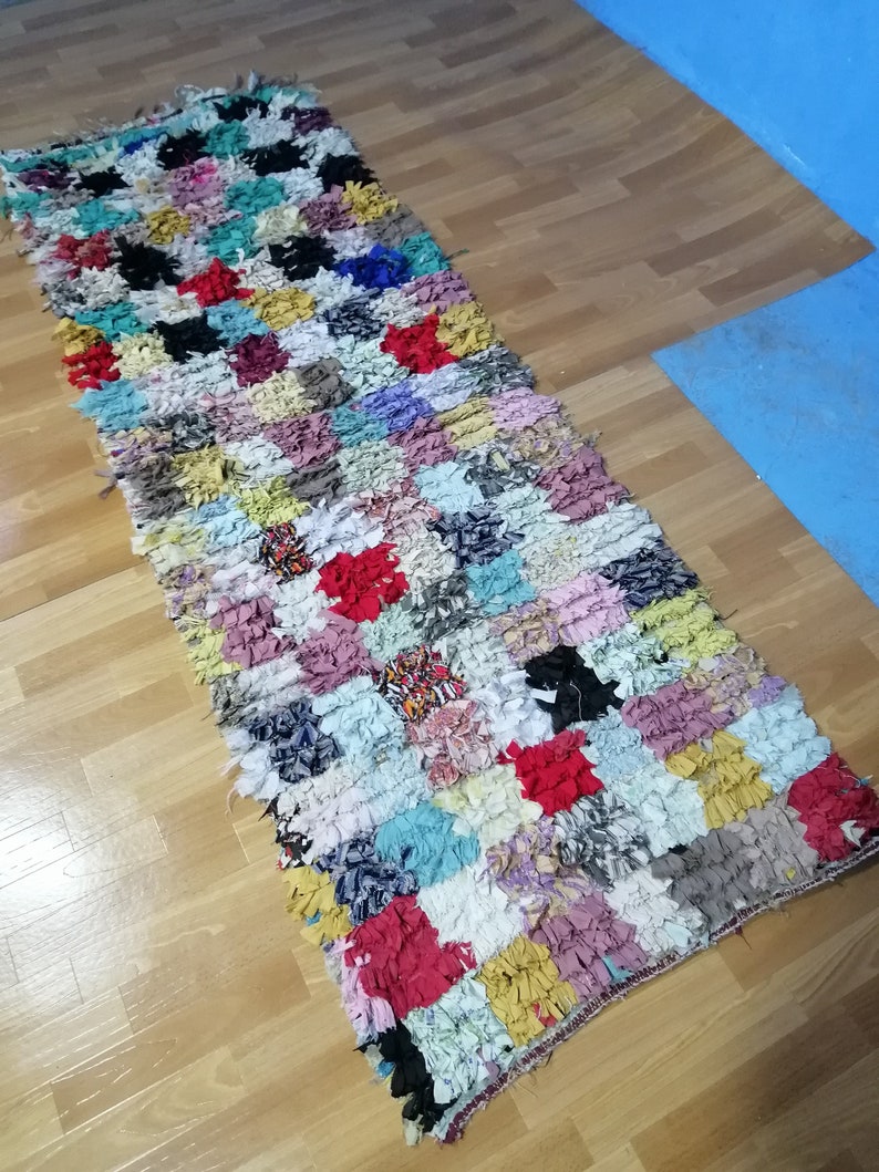 Patchwork Frayed Rug Handwoven Colorful Boucherouite Rug: Vintage Moroccan Rag Rug (222 X 76 ...