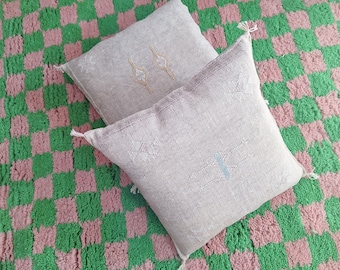 Set of 2 Moroccan Cactus Silk Pillows: Handwoven Berber Cushion Covers