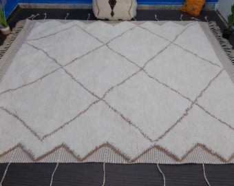 Handmade Beni Ourain Wool Rug: Luxury Moroccan Tribal Decor