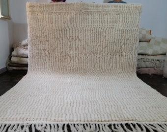 Striped Handmade Beni Ourain Rug: Beige  Moroccan Wool Rug