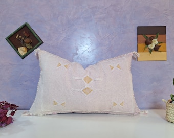 Handmade Moroccan Cactus Silk Lumbar Pillow: Berber Cushion (20x12)
