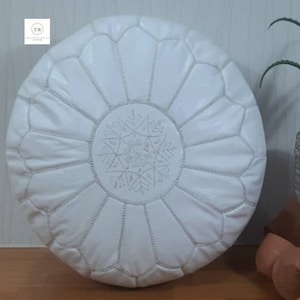 moroccan leather pouf with white stitchen , handmade pouffe , ottoman pouf ,  moroccan poufs