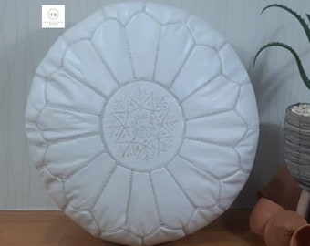 moroccan leather pouf with white stitchen , handmade pouffe , ottoman pouf ,  moroccan poufs