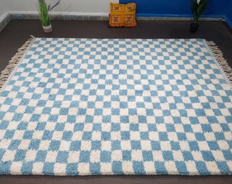 Checkered Moroccan Rug,Beni Ourain rug, Moroccan Rug, Custom Checkered rug,Checkered runner rug, Wool Rug, sky blue Checkered Rug,Custom rug